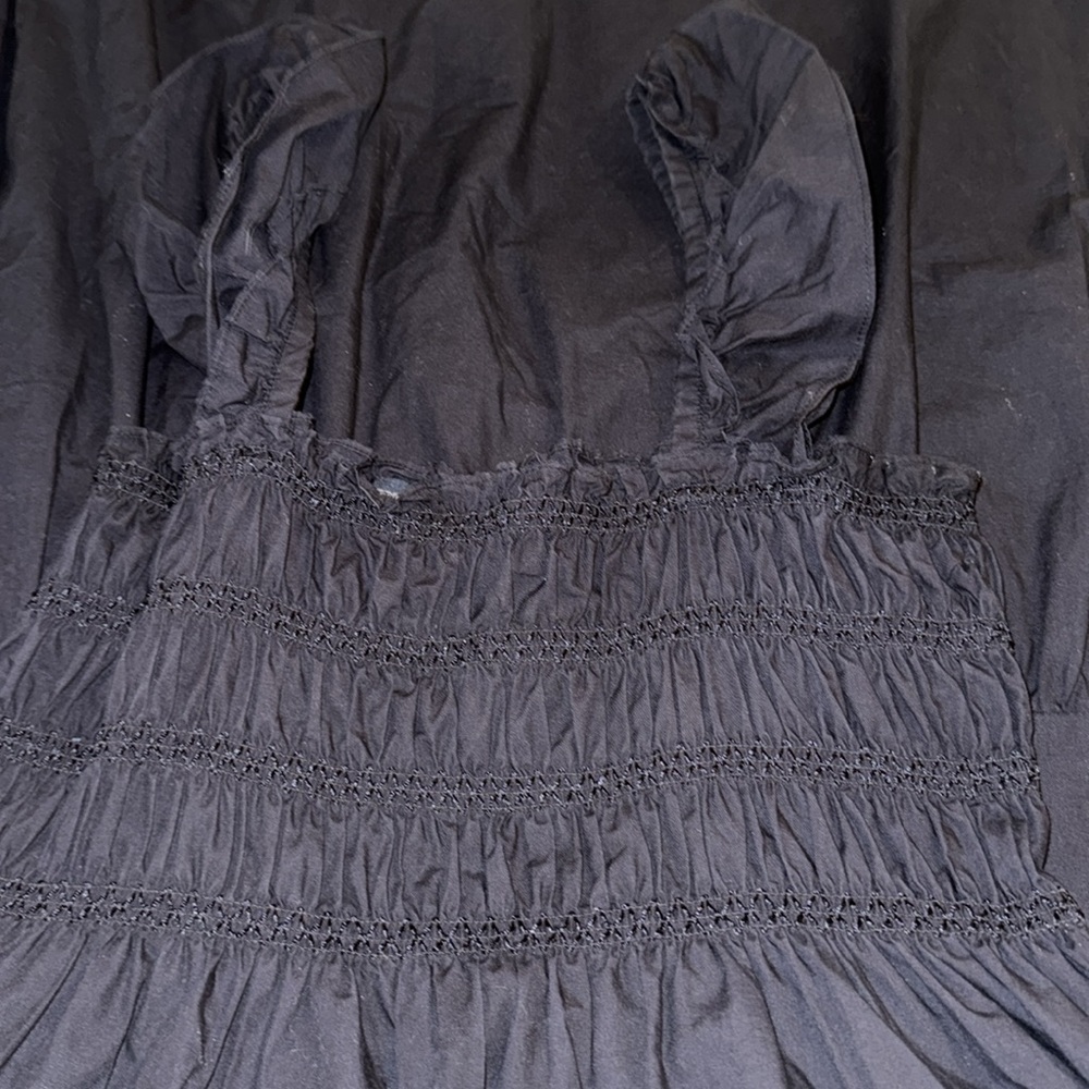 French Connection Black Ezeke Rhodes Smocked Midi Sun Dress Size 0 - Picture 3 of 4